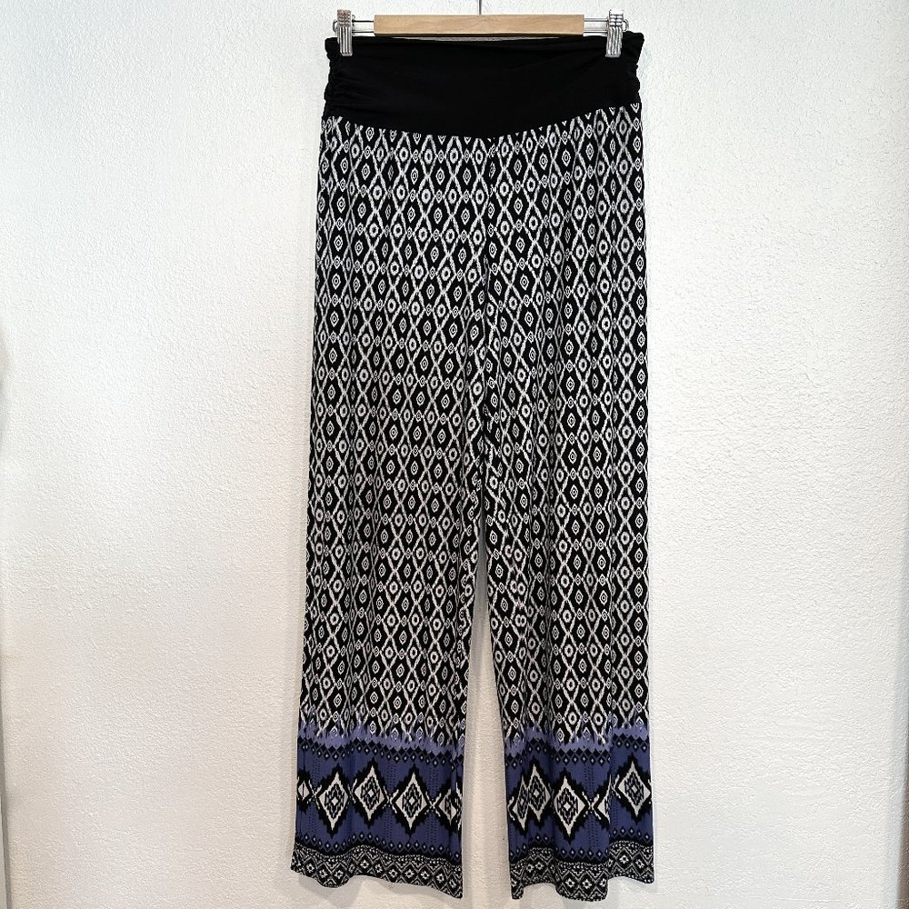 Womens Wide Leg Boho Lounging Pants Flowy Stretch Black Blue White Purple Sz Med